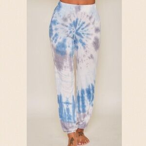 Ivory/blue/grey Spiral Tie Dye Sweatpants